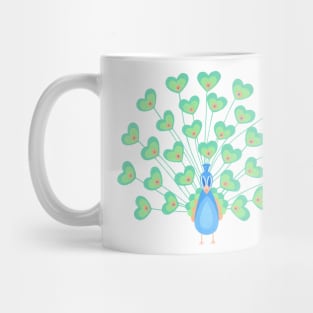 Peacock heart gouache painting teal background Mug